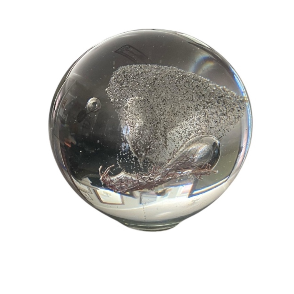 Hand blown Glass Paperweight (copper wire and sand inside)